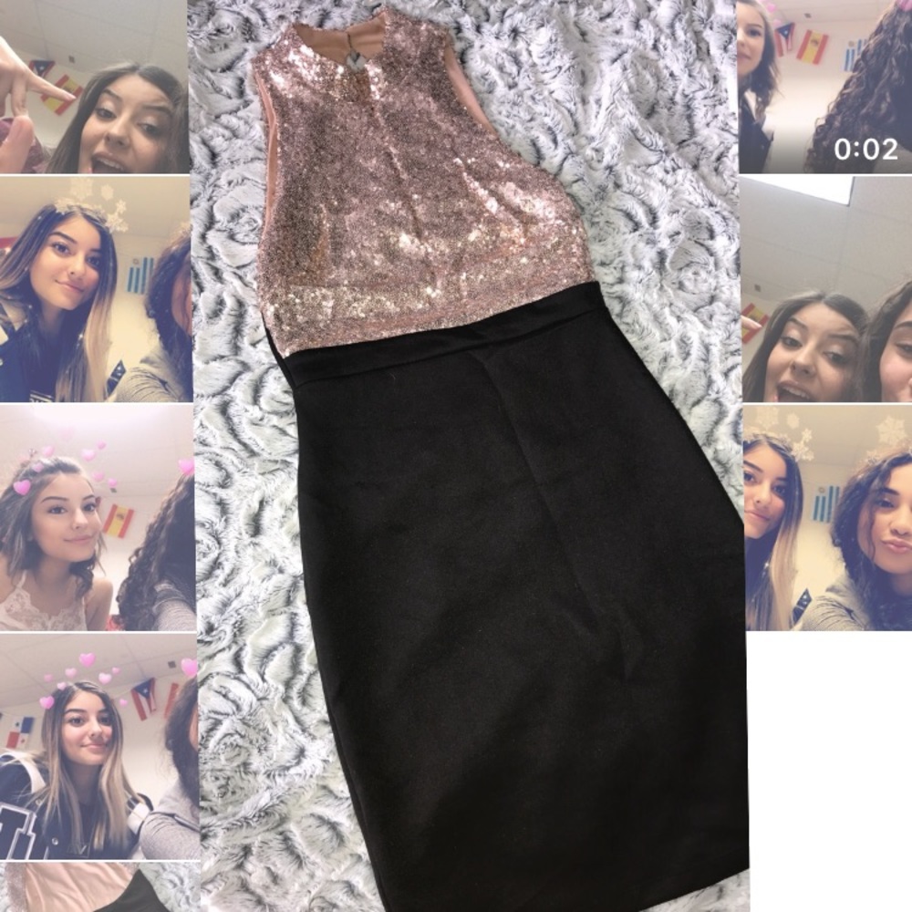 SABORA Sequined Pink and Black Dress